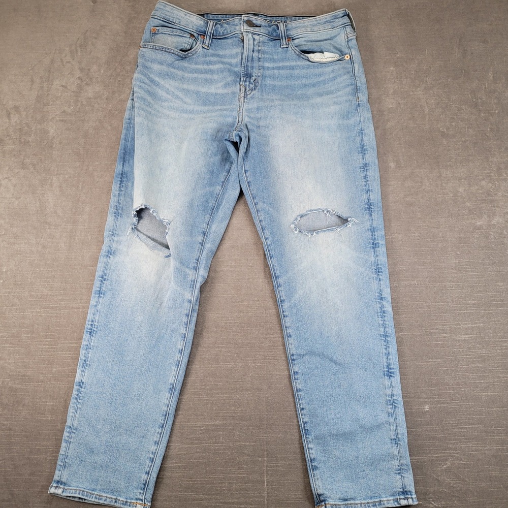 American Eagle Jeans Mens 33x28 Light Wash Airflex+ Distressed Slim Denim